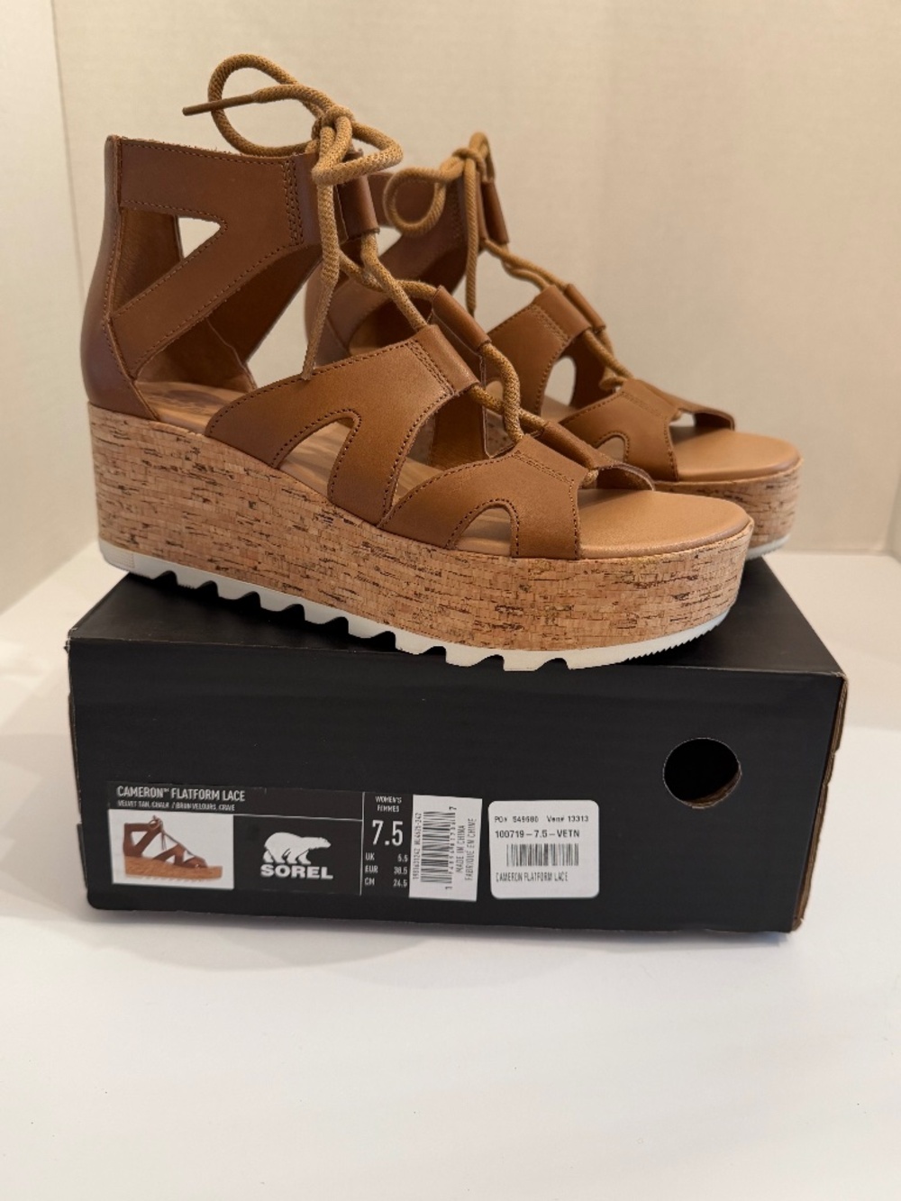 SOREL CAMERON FLATFORM LACE Size: 7.5 Color: Velvet Tan, Chalk - Picture 6 of 10